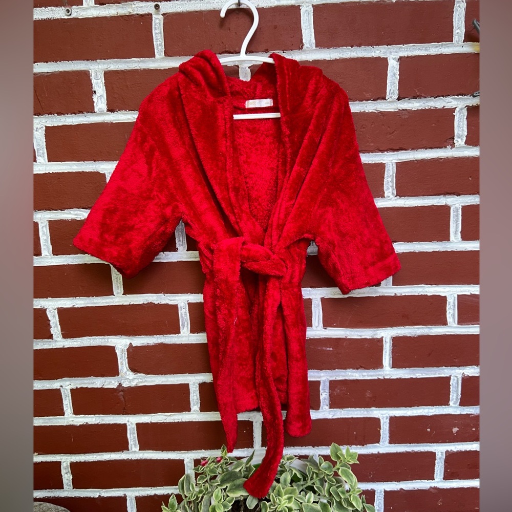 Red bathrobe Rudolf the reindeer with tied and elastic waist Christmas holidays